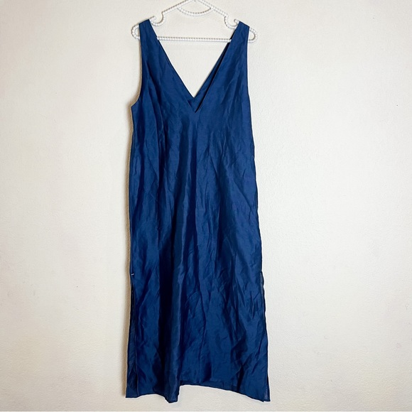 Lunya Linen Silk Double V Midi Dress Deep Blue Size Extra Small - Picture 7 of 9